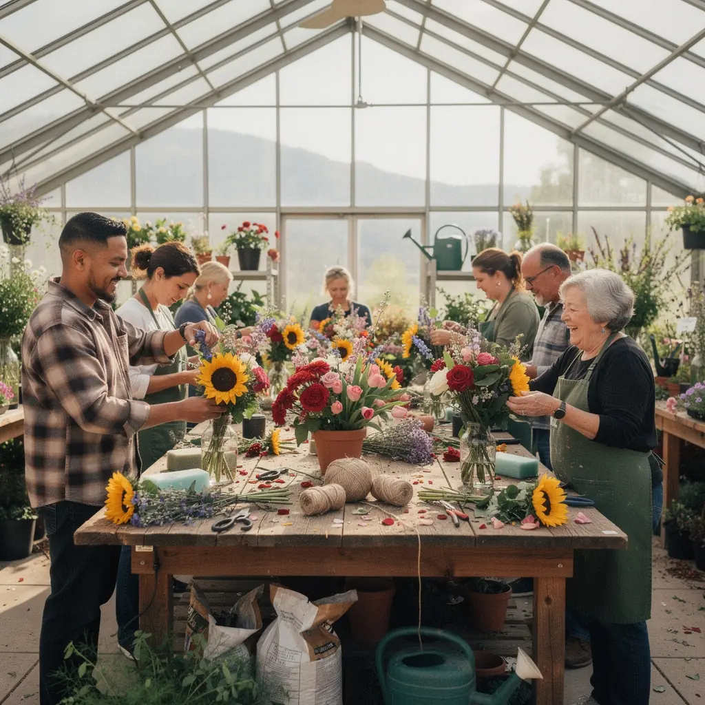 Путешественник исследует тропическую теплицу с экзотическими растениями.